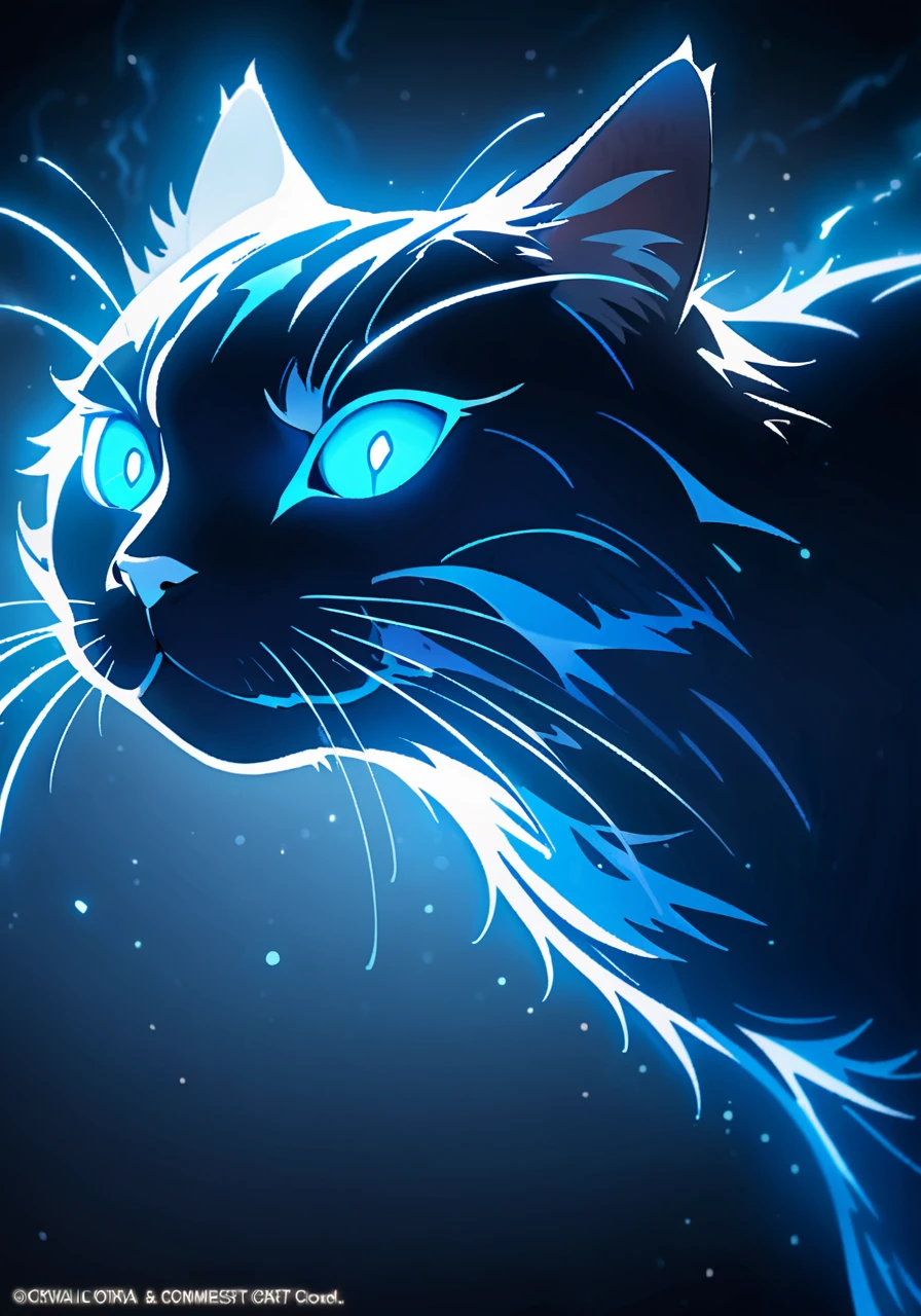 (Masterpiece, high quality, best quality, official art, beauty and aesthetics:1.2),thunder,composed of elements of thunder,cat,no humans,glowing,glowing eyes,blue theme,
