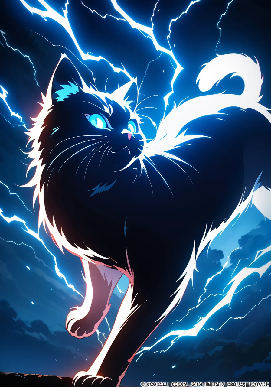 (Masterpiece, high quality, best quality, official art, beauty and aesthetics:1.2),thunder,composed of elements of thunder,cat,no humans,glowing,glowing eyes,blue theme,