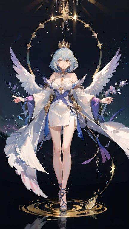 closeup of diamond stone female realistic queen with large fluffy decorative wings, magical, enchanted, glowing, bioluminiscent, highly detailed, standing in the enchanted garden