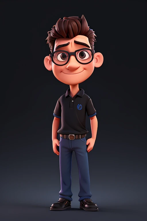 Cartoon character of a man wearing black oval glasses and a blue polo shirt, um personagem animado, Caractere estilizado, animation style rendering, 3D estilizado, Arnold Maya render, 3 d render stylized, toon render keyshot, Personagem 3D, Personagem 3D, 3d rendering stylized, 3 d character render, personagem de desenho animado, Personagem de close up, Pose de personagem, (Estilo Pixar) (master part:1.2) (Bokeh) (best quality) (pele detalhada) (textura detalhada) (8k) (argila) (Cinematic lighting) (sharp focus，Senta e vaza a parte superior do corpo