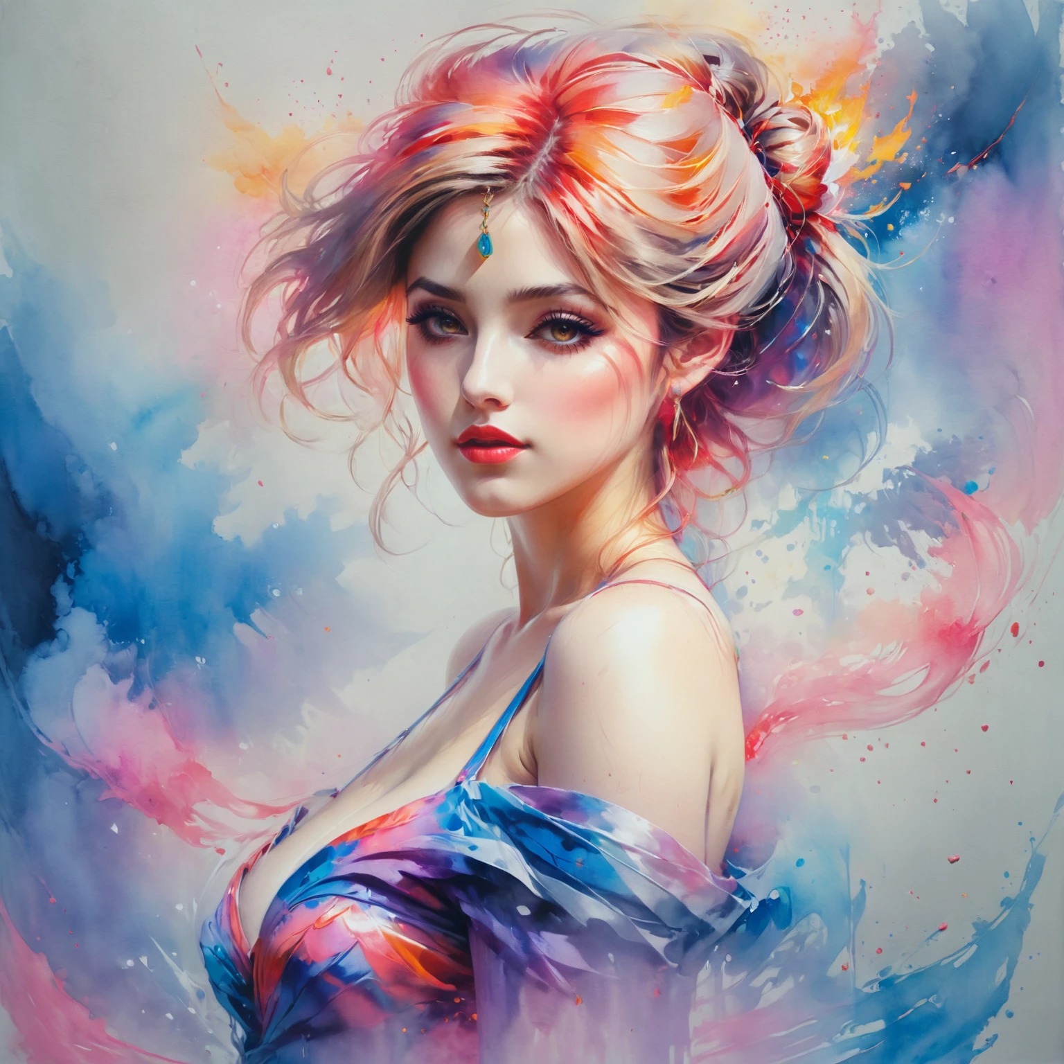 (masterpiece, top quality, best quality, official art, abstract aesthetic),solo,(1girl),(upper body|full body),a woman with colorful lipstick,psychedelic dripping colors,small breasts,best of behance,inspired by Alberto Seveso,smooth digital artwork,behance art,stunning digital art,beautiful acrylic fluid portrait,cgsociety saturated colors,photorealistic digital arts,trending digital art,surrealistic digital artwork,glossy digital painting,exquisite digital fashion photography,uhd,