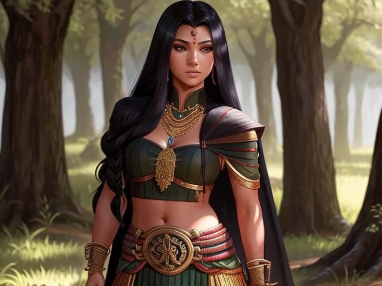 A beautiful yet arrogant Female Pure Blood Yuan Ti Hunter with Olive skin and long black hair.