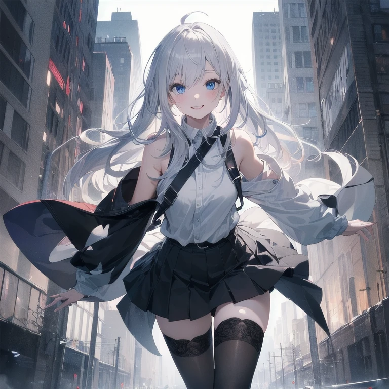 Girl Huge breasts, White pantyhose, White long hair, Blush, Slim figure, Day wind,age 18