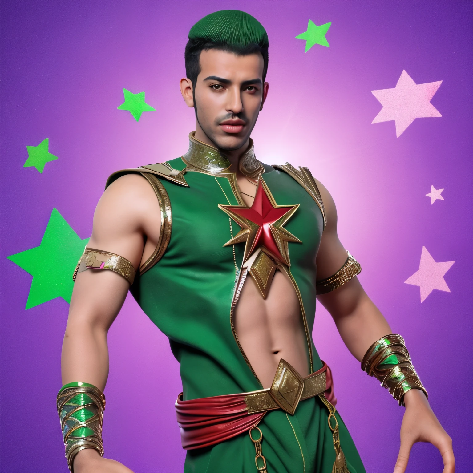 Moroccan super hero with Red customer and green star in he's chest