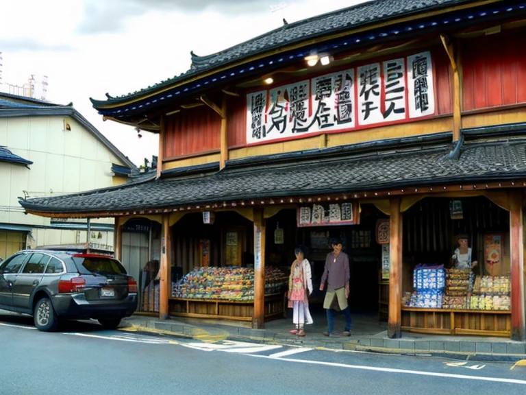Kawagoe City、Suburban town、empty street、evening、Storehouse architecture、bridge、Old store、shrine、Temple、ragged、Circuit board、complicated、Izakaya、Mom-and-pop candy store、Japanese sweets shop、Super detailed、Realistic、tourist、bustling street、超Realistic、high quality、Highest、Super Detail、Crazy Detail 、Very detailed、Photorealistic、A magnificent composition、Highest品質、32k --v 6