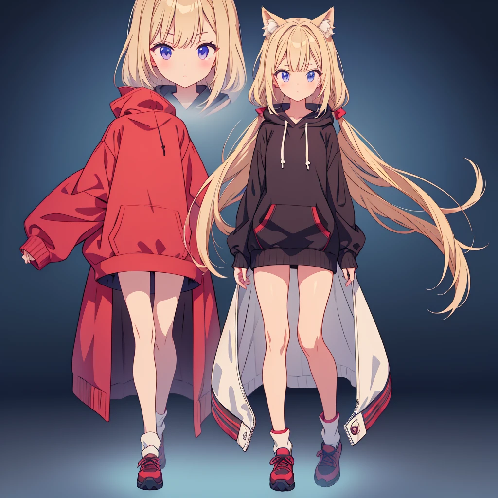 1girl、A simple long hoodie、Rib knit cuffs and hem、vtuber-fullbody、