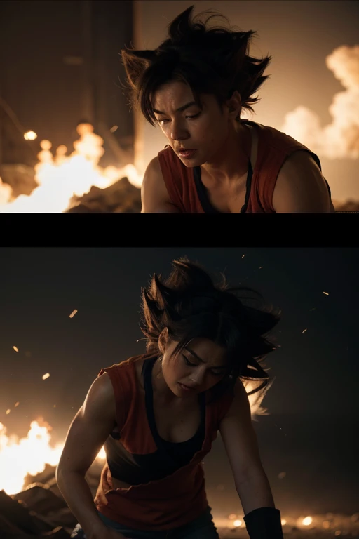 Creame a Goku destruyendo la tierra y Bulma llorando
