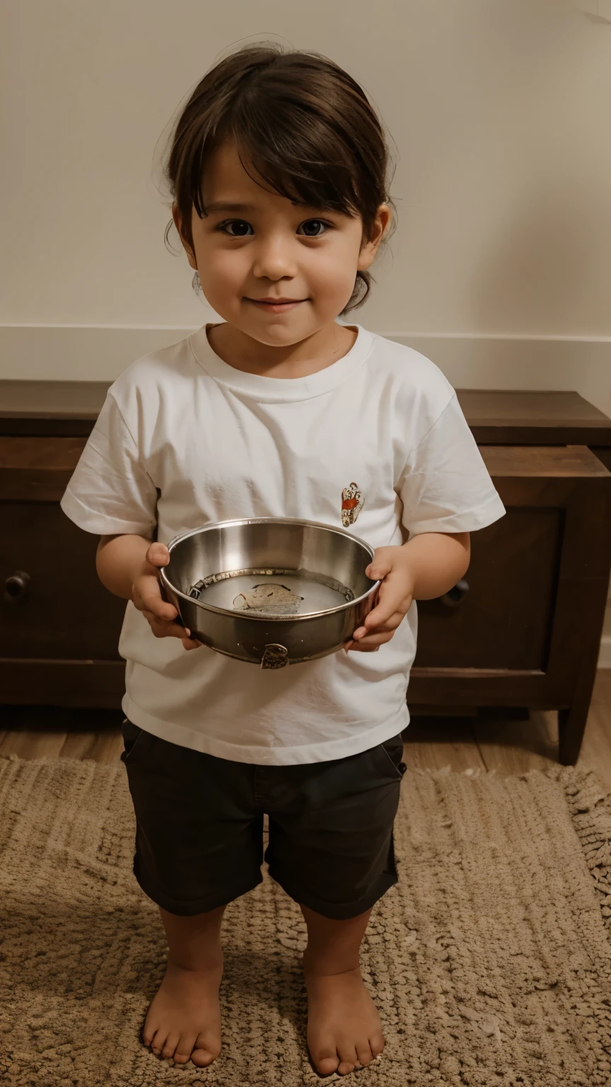 Little Bear proudly presenting the fixed bowl to Papa Bear and Mama Bear.