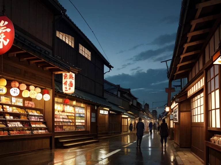 Kawagoe City、Suburban town、empty street、evening、Storehouse architecture、bridge、Old store、shrine、Temple、complicated、Izakaya、Mom-and-pop candy store、Japanese sweets shop、Super detailed、Realistic、tourist、bustling street、超Realistic、high quality、Highest、Super Detail、Crazy Detail 、Very detailed、Photorealistic、A magnificent composition、Highest品質、32k --v 6