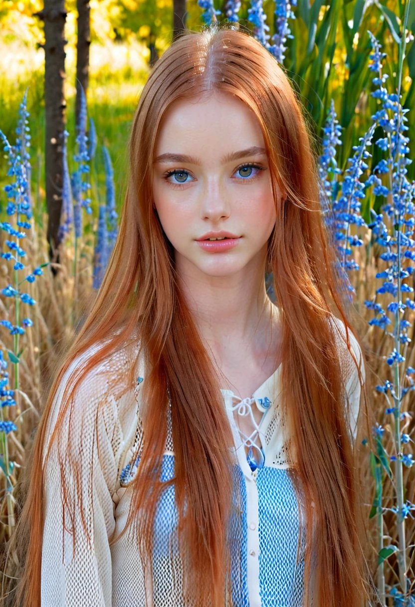 solo, very detailed, detailed face, very long hair, picture of a beautiful young woman, dasha_taran, sfw, ((natural orange hair)), beautiful natural blue eyes, High Definition RAW Photography, 16k photography, (full body), standing, delicate facial features, pretty face, detailed full body, visible from head to knees