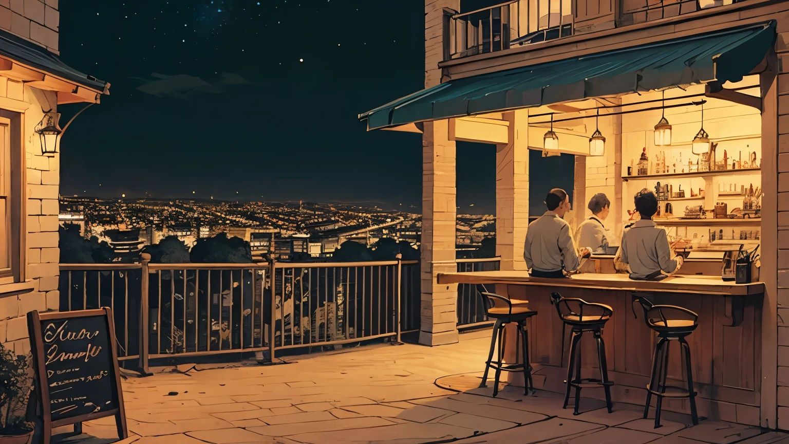 Stylish café at night