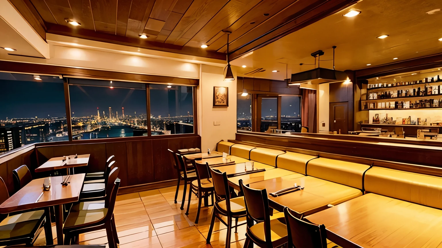 A stylish restaurant interior at night