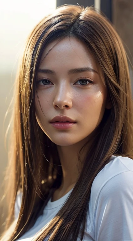 (photo Realistic:1.4), (hyper Realistic:1.4), (Realistic:1.3), (Smoother lighting:1.05), (Improving the lighting quality of movies:0.9), 32k, One girl,20 year old girl, Realistic lighting, Backlight, Light on the face, Ray-tracing, (Bright light:1.2), (Improvement of quality:1.4), (Highest quality real texture skins:1.4), Detailed drawn eyes, Detailed painted face, Quality Eyes, (Tired, sleepy and satisfied:0.0), Face close-up, See-through lace bra, (Enhance the mood of your body line:1.1), (Enhances the beauty of skin texture:1.1)、Lip gloss