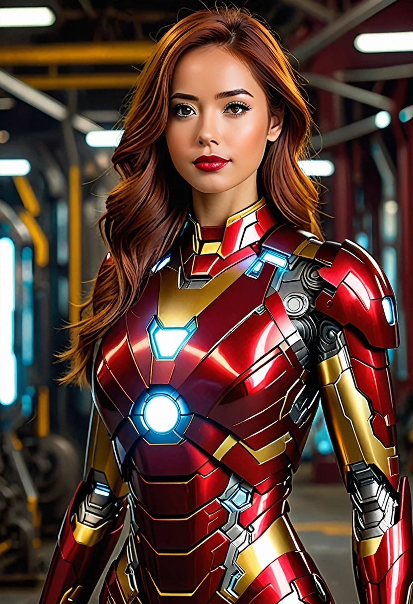 8k, realistic, attractive, highly detailed, a 25 year old girl a sexy and attractive woman inspired by Iron Man wearing a shiny Iron Man mech. She dresses with sexiness and confidence, perfectly interpreting Iron Man&#39;s strength and charisma. In a cyberpunk-style city night scene, a sexy and attractive woman takes Iron Man&#39;s cosplay as the theme. Wearing a shiny Iron Man mech, she stands on the street of Binondo Manila, Sta. Cruz church Manila. The night lights of the city are bright, reflecting on her mecha, adding a sense of future technology. The surrounding buildings and streets are full of cyberpunk elements, such as neon lights, high-tech devices and futuristic architectural designs. The whole scene is full of futuristic and sci-fi atmosphere. This high-definition, high-quality picture will bring you stunning visual enjoyment, a perfect combination of sexy, futuristic and sci-fi elements. oc rendering, dramatic lighting, award winning quality