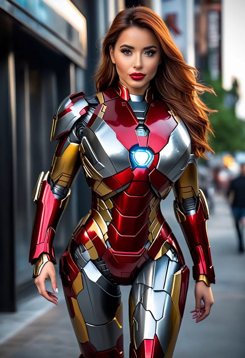 8k, realistic, attractive, highly detailed, a 25 year old girl a sexy and attractive woman inspired by Iron Man wearing a shiny Iron Man mech. She dresses with sexiness and confidence, perfectly interpreting Iron Man's strength and charisma. In a cyberpunk-style city night scene, a sexy and attractive woman takes Iron Man's cosplay as the theme. Wearing a shiny Iron Man mech, she stands on the street of Binondo Manila, Sta. Cruz church Manila. The night lights of the city are bright, reflecting on her mecha, adding a sense of future technology. The surrounding buildings and streets are full of cyberpunk elements, such as neon lights, high-tech devices and futuristic architectural designs. The whole scene is full of futuristic and sci-fi atmosphere. This high-definition, high-quality picture will bring you stunning visual enjoyment, a perfect combination of sexy, futuristic and sci-fi elements. oc rendering, dramatic lighting, award winning quality