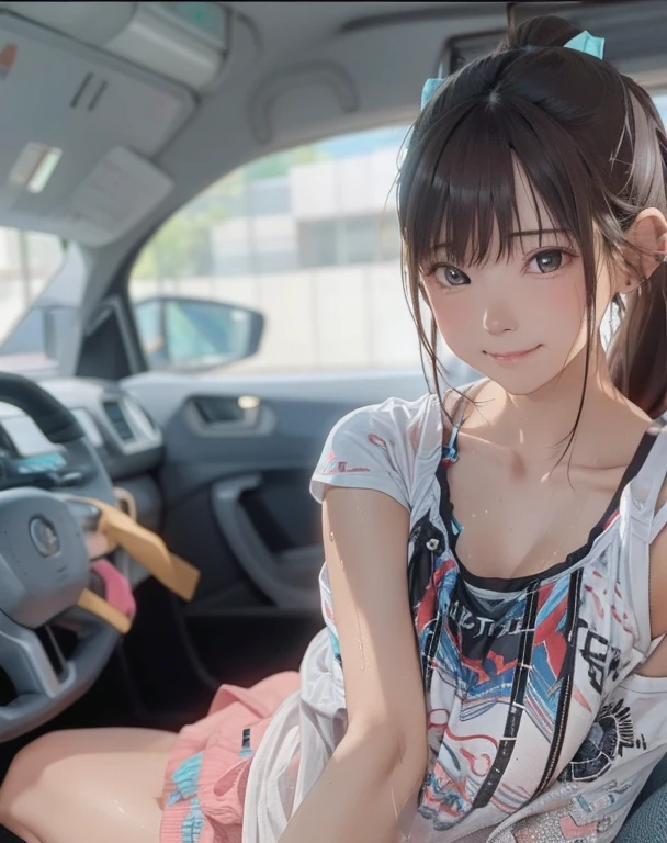 girl, Sweat, vapor, Medium Chest, shy, Great hands, Looking at the audience, Cute Smile