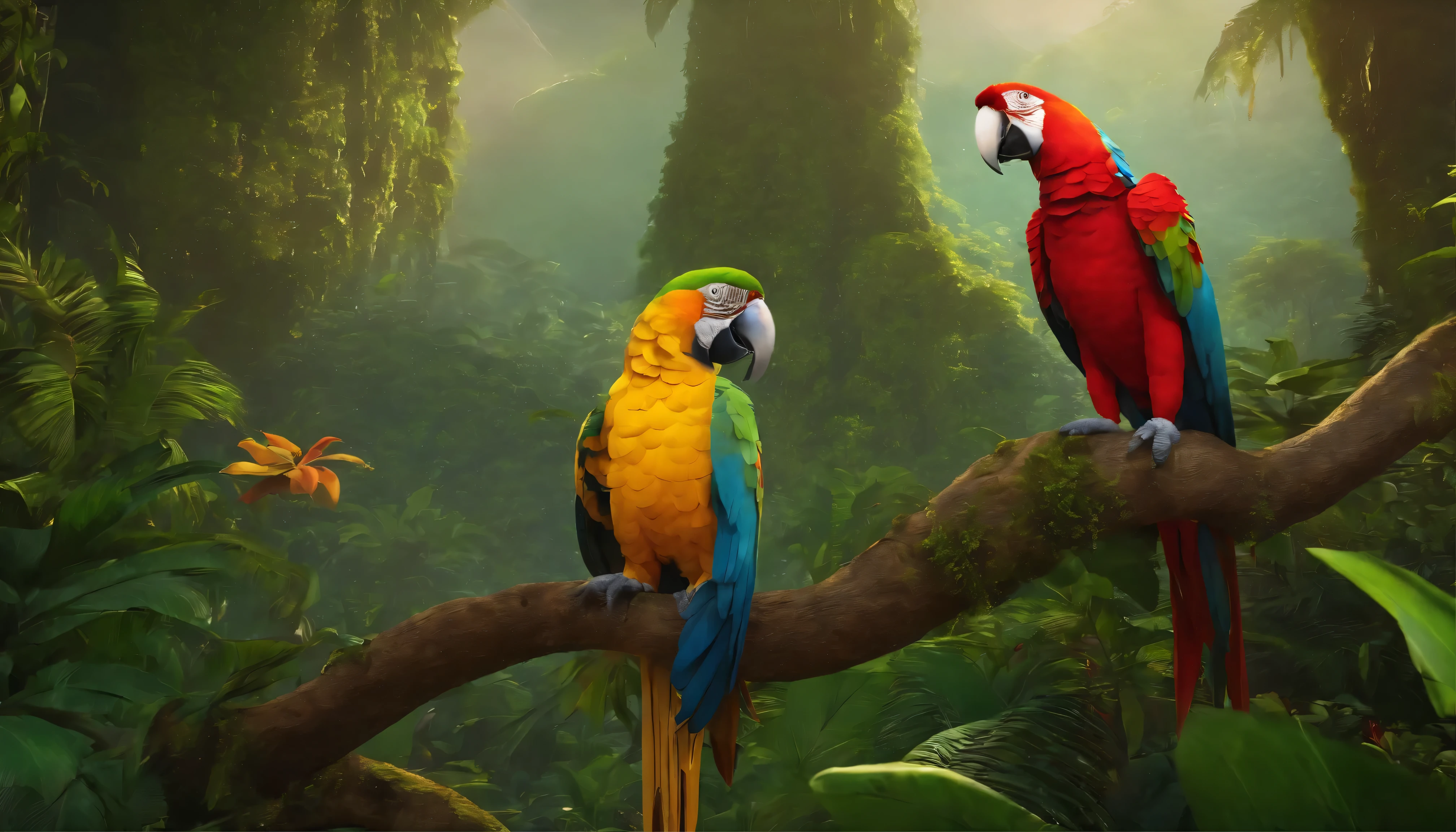 Customize for me Isabela and the carpet land in a vibrant jungle.
They encounter a talking parrot that guides them through the forest