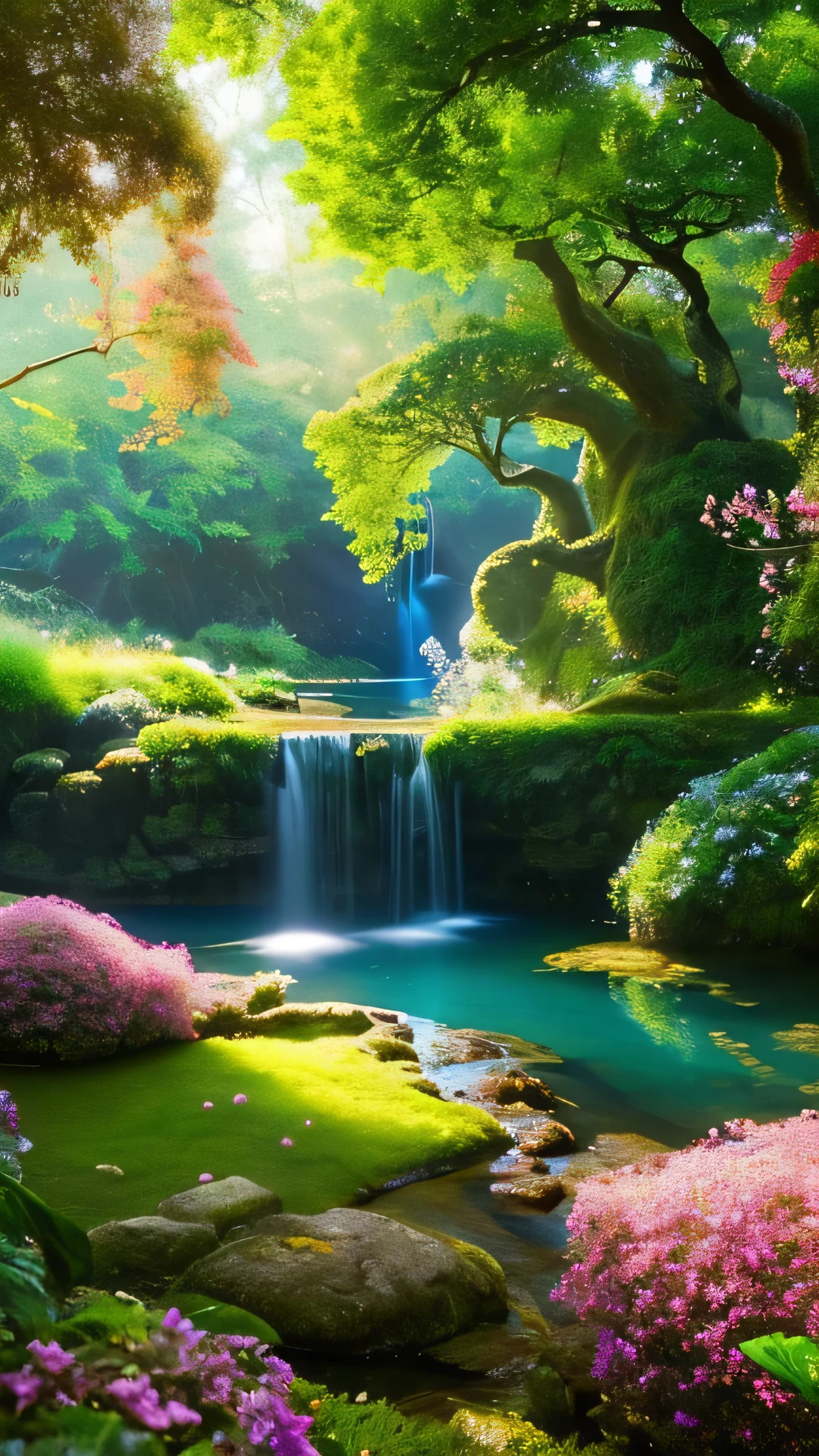 (best quality,4k,highres), (realistic:1.37), (vivid colors), (soft lighting), (mysterious atmosphere), (fantasy), (dreamy), (enchanted), (magical), (lush greenery), (ethereal mist), (peaceful), (whispering leaves), (hidden paths), (sunlight filtering through trees), (glimmering petals), (glistening dewdrops), (moss-covered rocks), (playful wildlife), (fluttering butterflies), (gossamer wings), (delicate flowers), (ancient trees), (dappled sunlight), (sparkling fireflies), (tranquil), (calming sounds), (serene landscape), (secret havens), (enchanted realm), (dream-like), (mystical creatures), (soft breeze), (captivating), (secluded beauty), (timeless), (tranquil river), (majestic mountains)