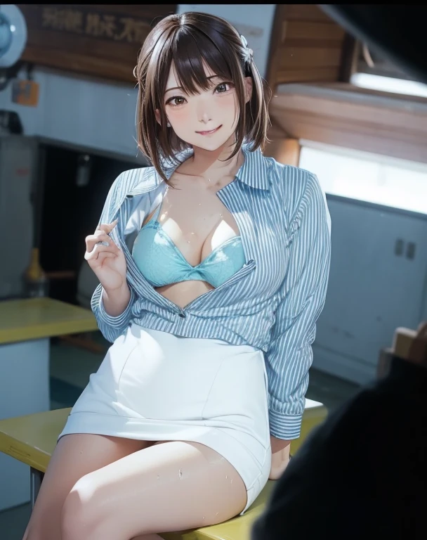 girl, Sweat, vapor, Medium Chest, shy, Great hands, Looking at the audience, Cute Smile