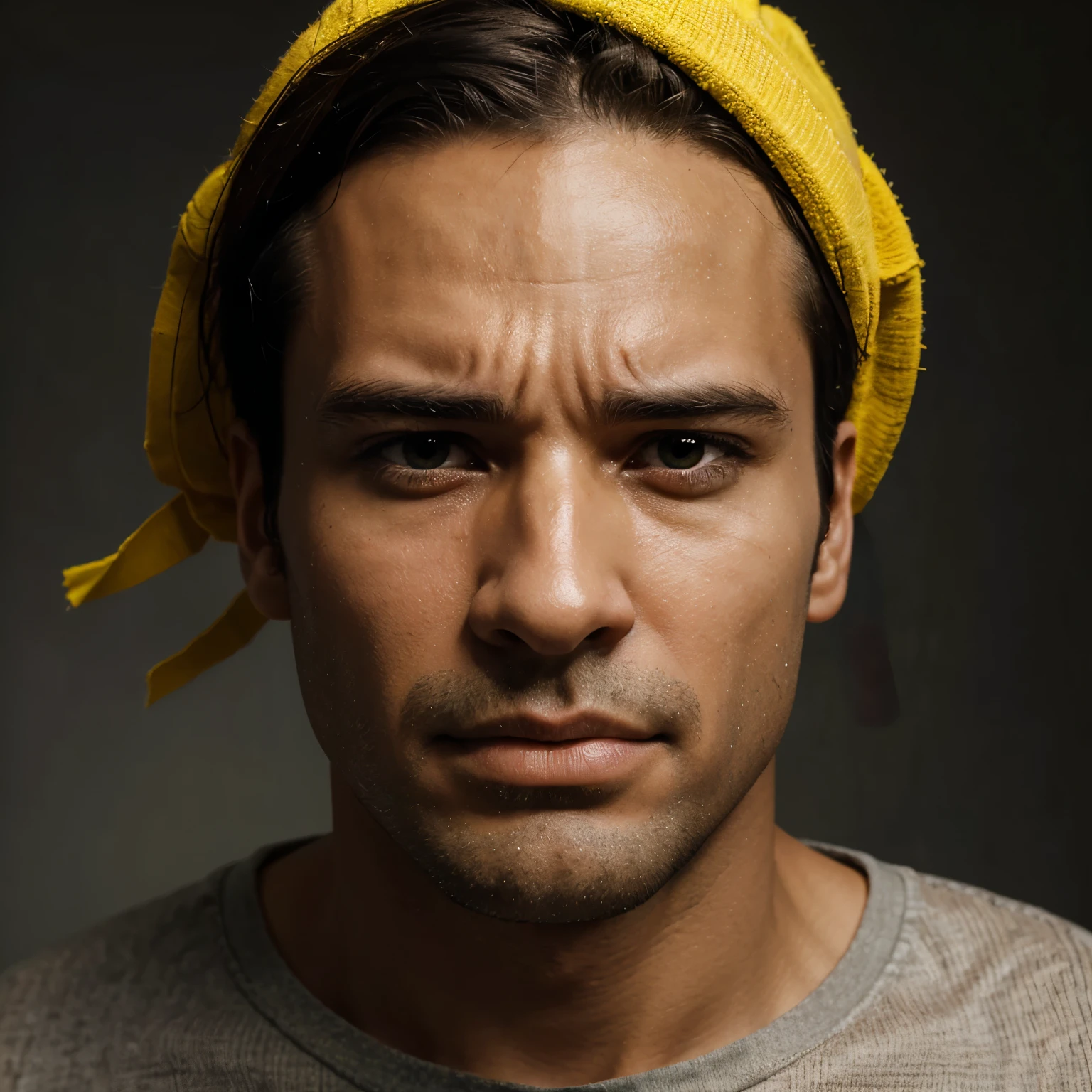 Create a 3d ultra high resolution image of a man with a sad expression on his face with yellow teeth