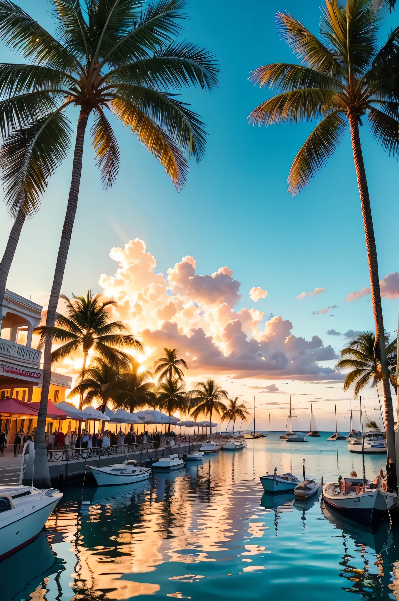 Experience the enchanting allure of Mallory Square in Key West, Miami, as depicted in this 4K masterpiece. The sunset is rendered in exquisite detail, where the sky comes alive with a vibrant palette of hues. The square buzzes with energy as locals and tourists engage with street performers, soaking up the lively music and tantalizing aromas of the street food. The historic architecture and swaying palm trees add to the captivating charm of the scene. Reflections of the golden light dance on the boats anchored in the harbor, creating a serene contrast. Delve into this enthralling moment and let this photograph whisk you away to Mallory Square, where