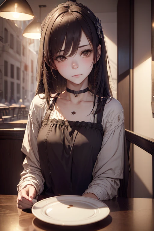 1girl, Wear casual clothes, choker, blush, coffee shop, beautiful detail eyes, realistic hands, (sitting having a coffee, full shot), (cinematic lighting:1.2), (detailed light:1.1), (stylized:1.3), (Highly detailed), (high resolution), (Best quality), (masterpiece)
