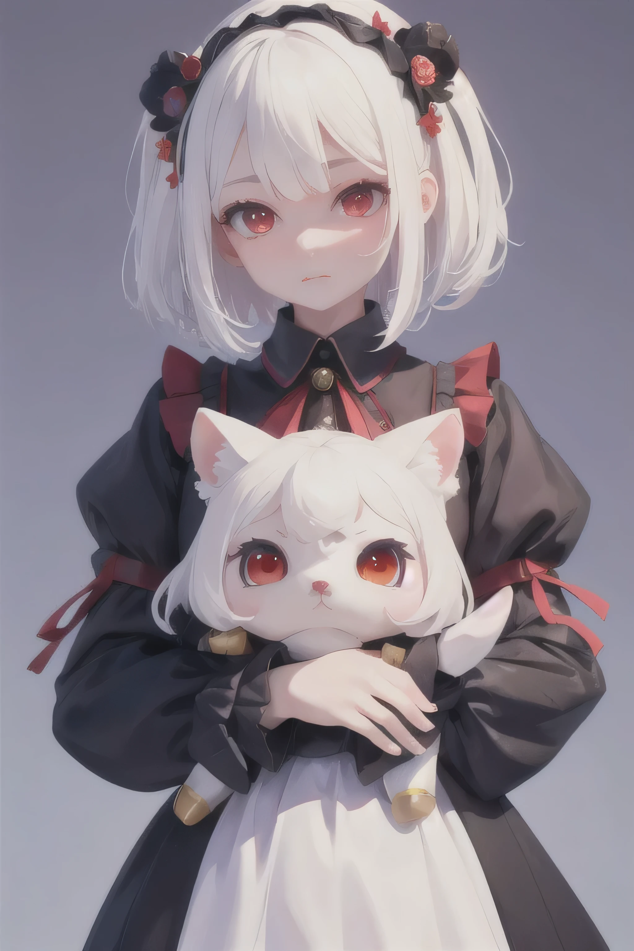 ((highest quality)), ((masterpiece)), (detailed), Perfect Face,white hair,Red eyes,Black clothes,Fair skin,Bob,Gothic ta,dragon,