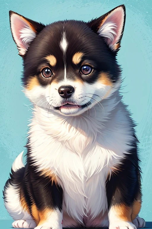 Shiba Inu(puppy、black、Round eyes、LAPD Gear)
background(green and blue)