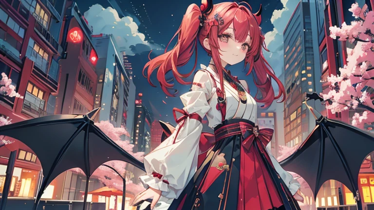 Japanese anime style.
Hong Kong at night, Park with dancing cherry blossoms.
A cute magical girl and a cool male demon king are enjoying the Parapara dance.
[Cute Magical Girl Features]
Long light green twin tails.
The hair accessories are beautiful, but、Ugly but cute mascot characters also appear.
She has a shiny magic wand with a big jewel on it.
[Characteristics of a male demon king]
He is handsome, Mature men in their 30s.
The head has horns、Her hair is very long and reddish purple。.
He is wearing a cool long coat, It comes with something like a mascot character..
It has large bat-like wings growing from its back..
Next to him is a small, cute dragon-like monster..
