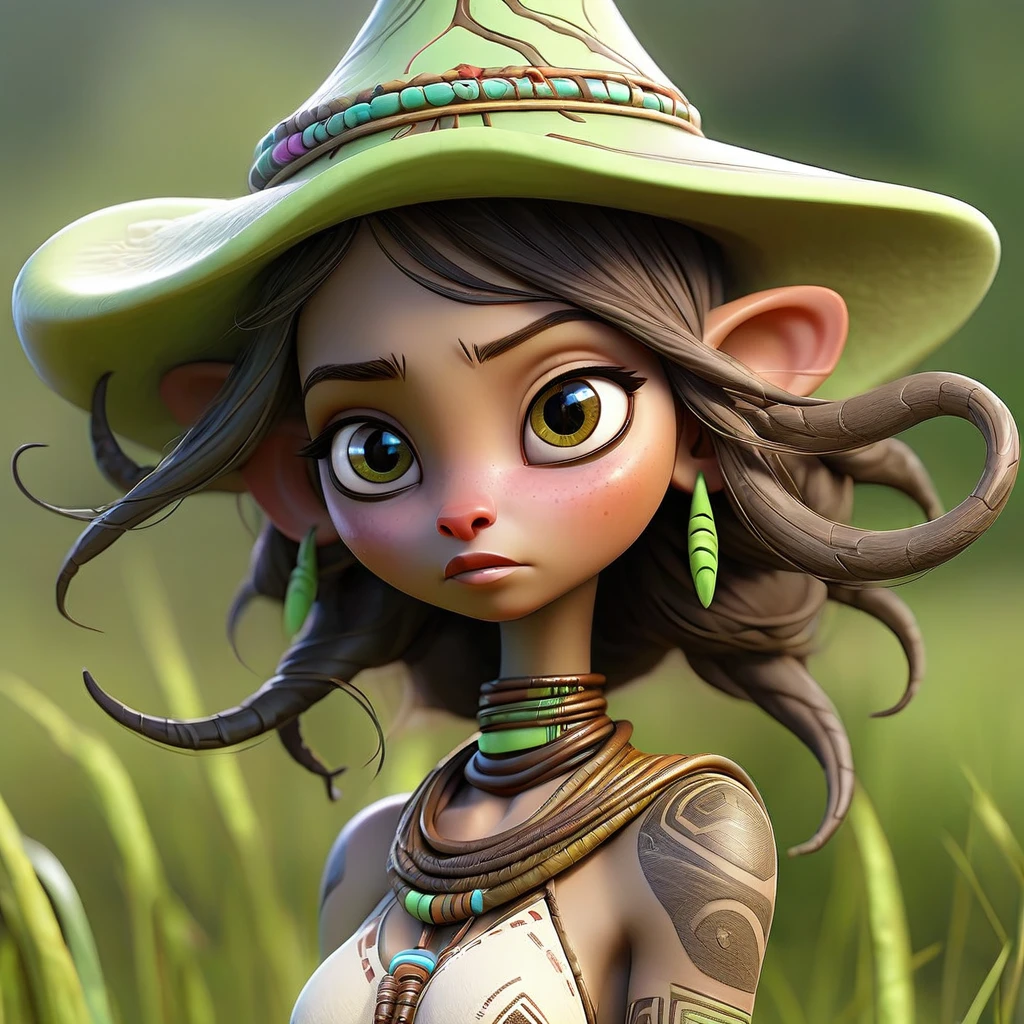 (best quality,4k,8k,highres,masterpiece:1.2),ultra-detailed,(realistic,photorealistic,photo-realistic:1.37),full body portrait of beautiful alien (light green skin, small cute antenna) native tribal woman in muddy primitive farm:1.2,(herding affectionate sheep sized bioluminescent tentacle monsters)(primitive straw broad rim hat, colorful tribal belt, unclad, some tribal tattooing and body paint, confidence, big natural breast), (vivid colors, outdoors, green pastures). (head to toe, show all of her0