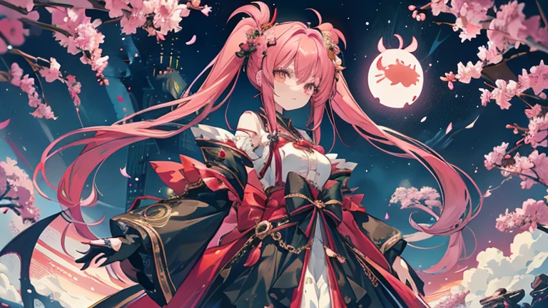 Japanese anime style.
Hong Kong at night, Park with dancing cherry blossoms.
A cute magical girl and a cool male demon king are enjoying the Parapara dance.
[Cute Magical Girl Features]
Long light green twin tails.
The hair accessories are beautiful, but、Ugly but cute mascot characters also appear.
She has a shiny magic wand with a big jewel on it.
[Characteristics of a male demon king]
He is handsome, Mature men in their 30s.
The head has horns、Her hair is very long and reddish purple。.
He is wearing a cool long coat, It comes with something like a mascot character..
It has large bat-like wings growing from its back..
Next to him is a small, cute dragon-like monster..