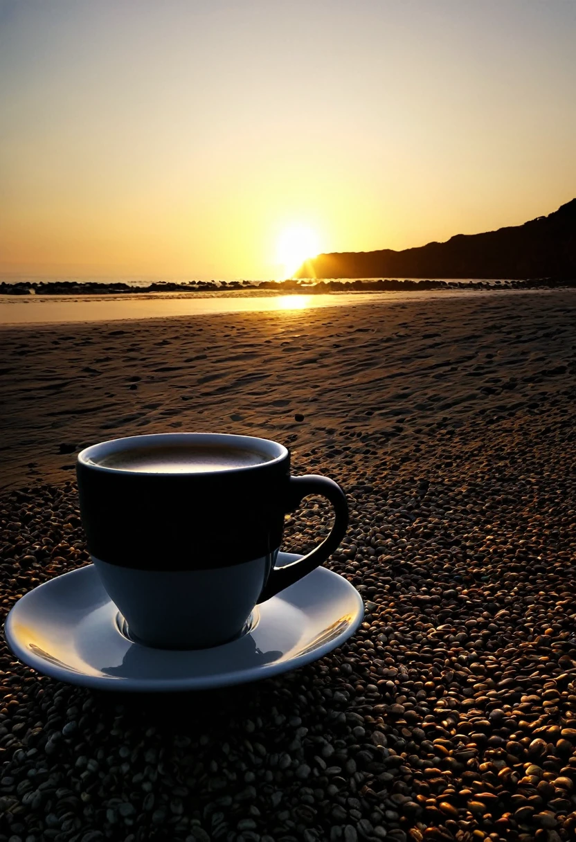 When the sun is almost setting on the beach, there is nothing more enjoyable than enjoying the calm atmosphere while sipping a cup of warm coffee.