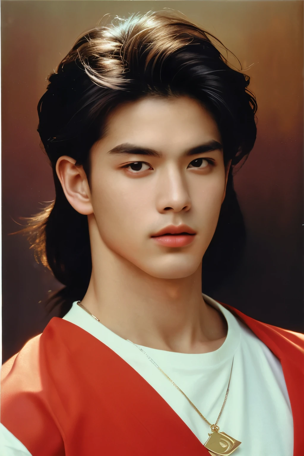 (best quality,ultra-detailed,high resolution,masterpiece:1.2),detailed portrait of a man with extraordinary physique,(realistic,photo-realistic:1.37),epic scene,dark aeshtetic,Japanese artist Rumiko's interpretation of 90s and 80s retro style,fine brushwork,evocative atmosphere,moody lighting,strong contrast, vivid colors,multiple focus points,impeccable attention to facial features and musculature,seamless blending of traditional and contemporary influences,expressive eyes and lips,captivating gaze,impressive body proportions,intricately crafted clothing inspired by the 90s and 80s fashion,confident and charismatic posture,memorable and nostalgic flair.