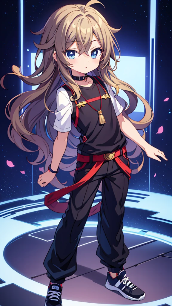 anime style,1boy,cute shota,stylish boy,
wavy long bob hair,Boy wearing boy's short-sleeved shirts and boy's long pants, young boy,looks like girl,