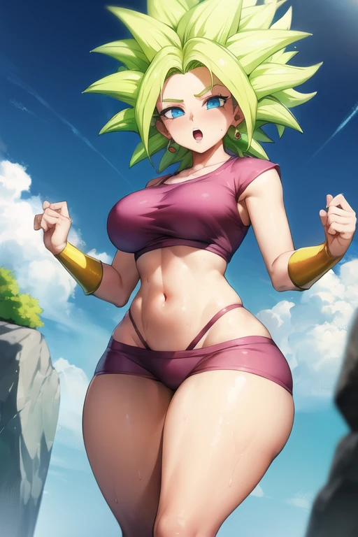 female,girl,dragonball super artstyle,Kefla, thic thights,clothes are wet ,breasts visible,illustration,drawing,best quality,masterpiece