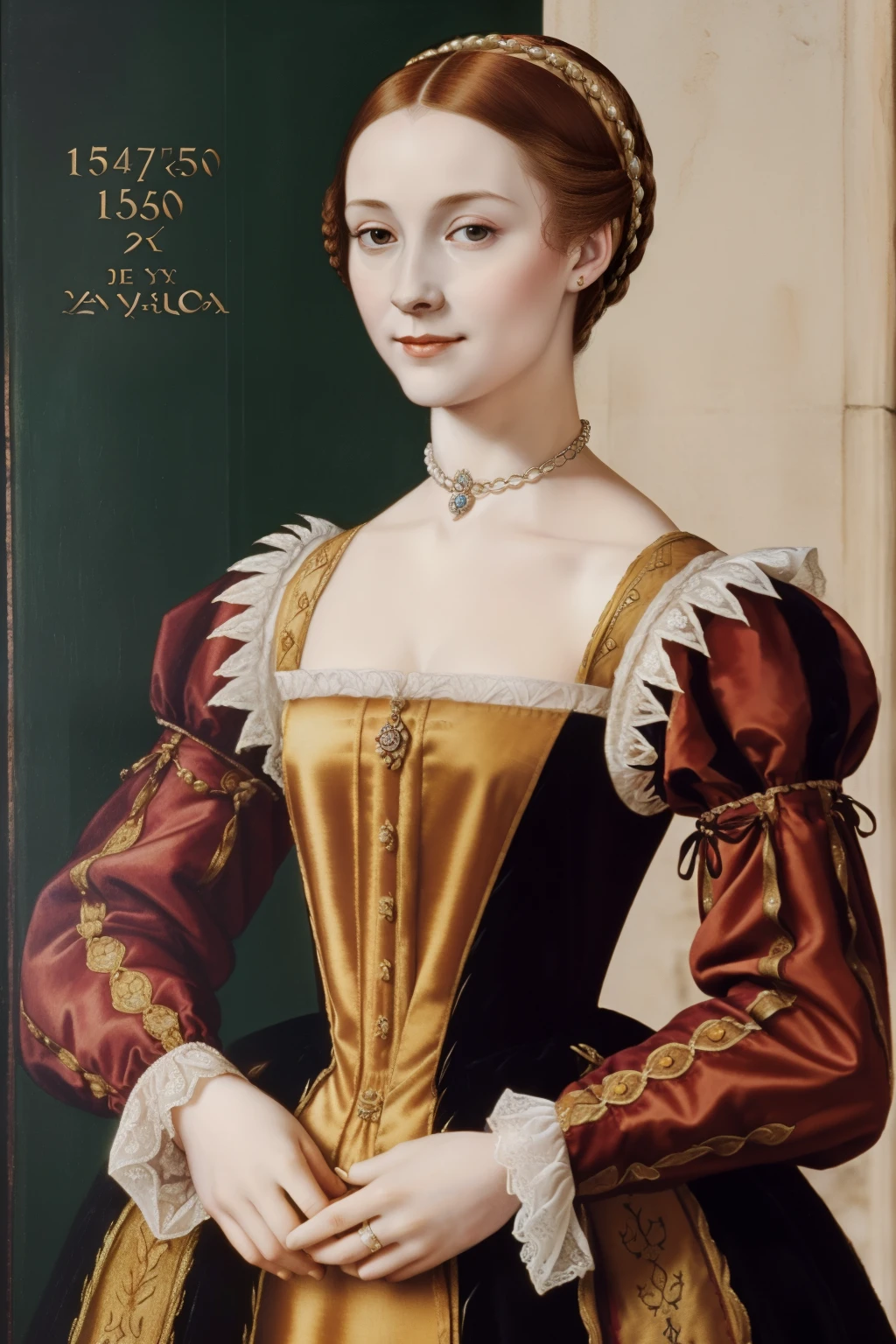 England, 1558. A young ((((24-year-old)) Elizabeth Tudor)), pale, intelligent, determined, regal, ((sassy smile)), ((((clothings from the 1550s)))), ((hairstyle of the 1550s)), colorful, realistic