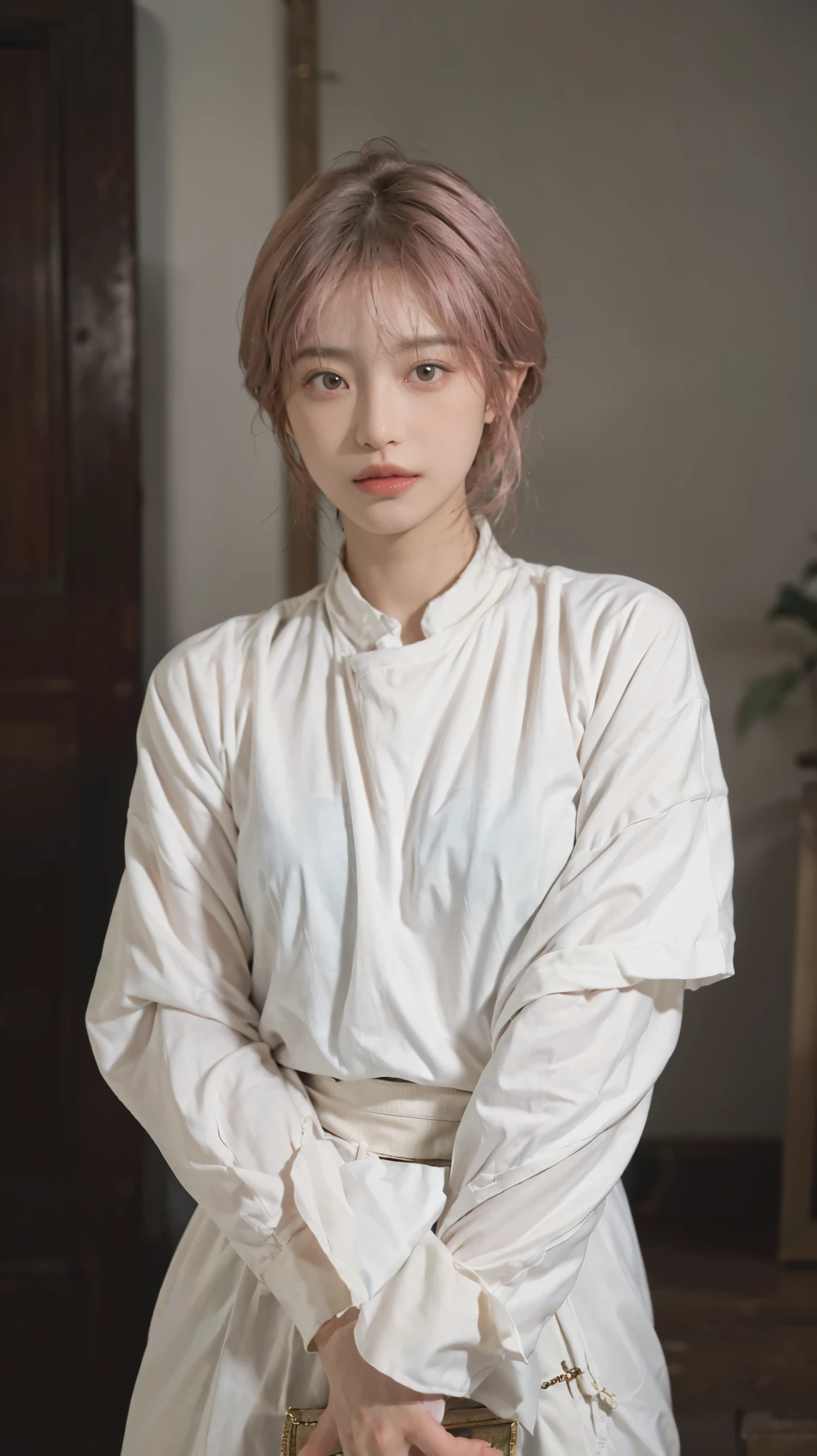 (8k, highest quality, masterpiece: 1.4), Super detailed, highest quality, Ultra-high resolution, Ultra-Realistic Capture,(Very detailed,High definition 16K), Realistic eyes, Beautiful fine details, (Realistic Skin), Golden Ratio, Delicate eyes, cute, girl, short hair, Pink Hair, Tight fitting clothes
