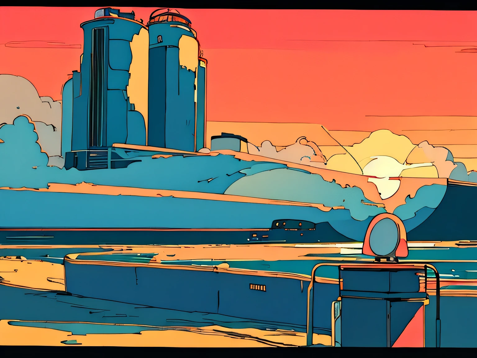 master piece, City Pop style, (( no human )), (( no person )), alone, Futuristic, yet, lofi, retro, vintage, Ghost, sunset, beach,