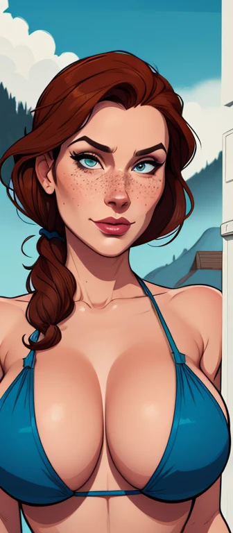 Beautiful GTA portrait mode pose Cartoon character in dynamic pose two women together with freckles on their faces Disney princess Queen Anna of Arendelle with 1,60cm on the left and together with a symmetrical body and beautiful breasts, corpo bem definido, delicado e sensual, estilo de desenho animado, GTA digital illustration Portrait mode a close up of two women Cartoon style digital illustration in bikinis in front of a mountain, artegerm e lois van baarle, artegerm e atey ghailan, modelo uniforme | artegerm, artegerm e Genzoman, artegerm comic, como visto em artegerm, artegerm e wlop, artegerm and rossdraws style digital illustration cartoon style GTA 