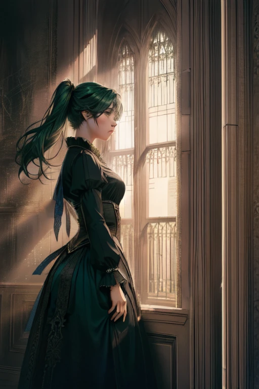 1girl, [art by Henrietta Harris| Eve Ventrue], Photograph, masterpiece, Really long Ghostly "Time Lapse", Dollpunk, dramatic lighting, film grain, Samsung Galaxy, 50mm, and dark green hue
