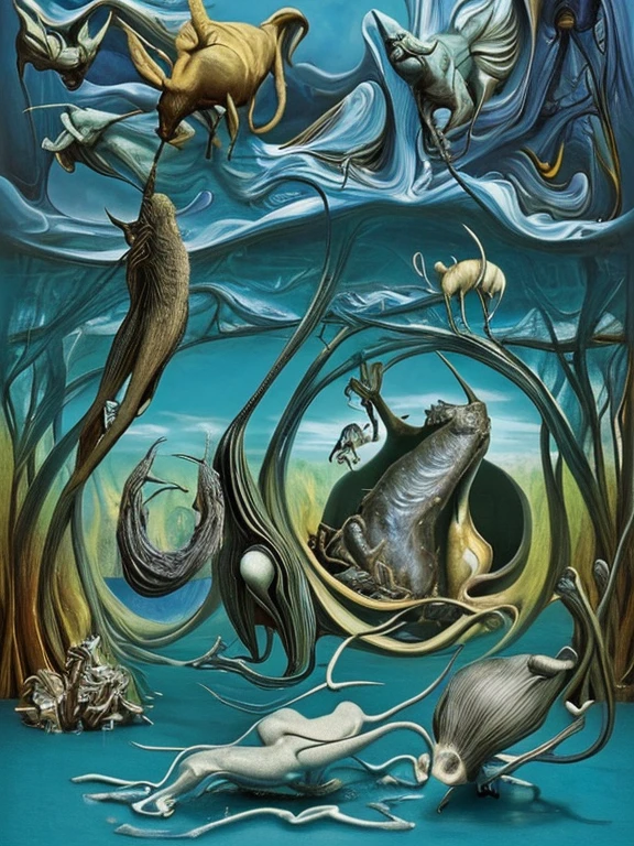 There are creatures in the picture，Rich and interesting composition，Surrealism，abstract，Art