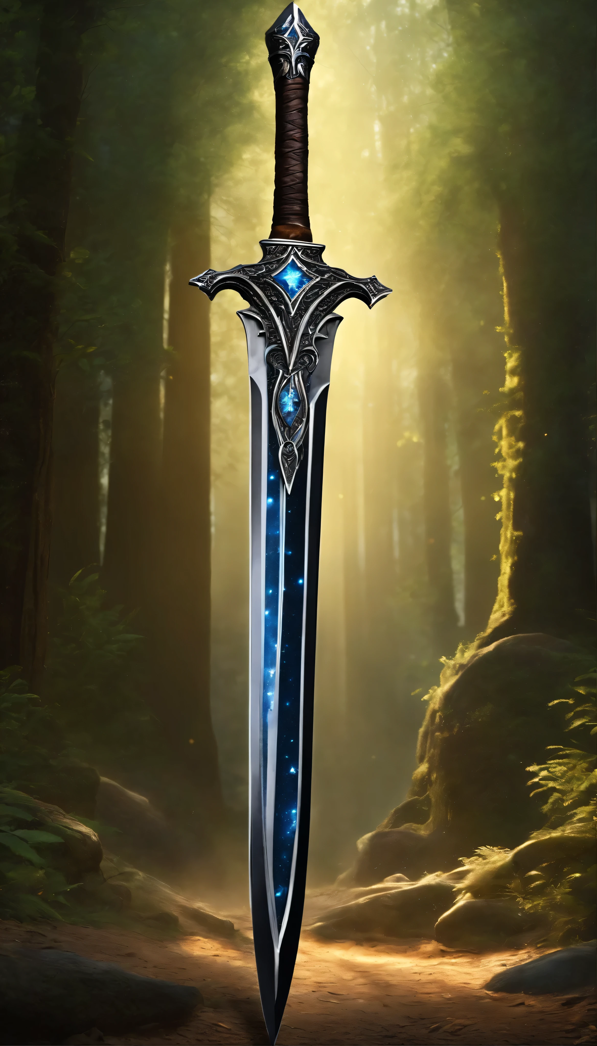 greatsword, thin obsidian blade, glittered with stars, intricate design