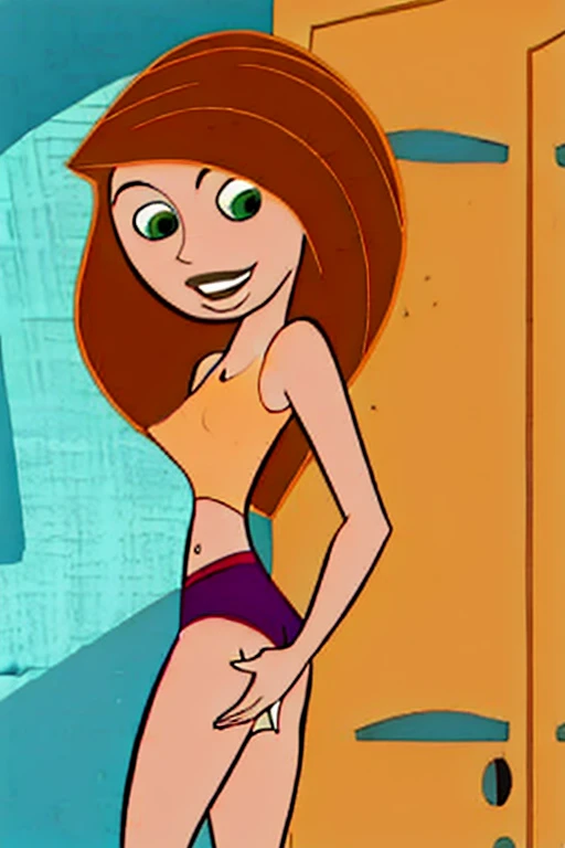 Kim possible, Sexy, beautiful face, wet body, in the school locker room, long orange hair, nude body, pussy, shy, smiling, small breasts, slim body, spread legs, pussy, ass, nipples,