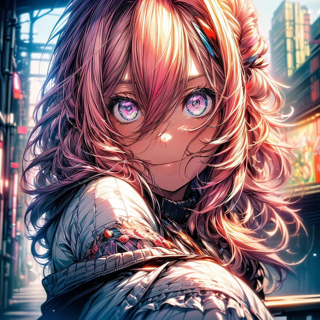 ((((masterpiece, best quality, ultra detail, very_high_resolution, large_filesize, full color)))), 1 girl, Kemo ears, Bokeh, Off-shoulder style, oversized sweater, pink hair, pink eyes,