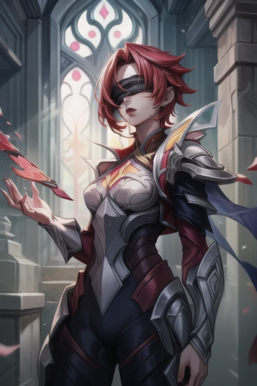 (masterpiece, best quality),  intricate details,
1girl,      broken covenant riven, 1girl,  short hair, red hair
outfit-bladenun,blindfold, habit,  