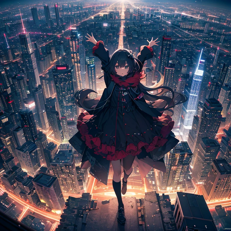 ultra detailed game CG, (High resolution:1.1),(absurderes:1.1), 1girl in, , Solo, Simple Anime, nightcity, Overlooking the night view from a height