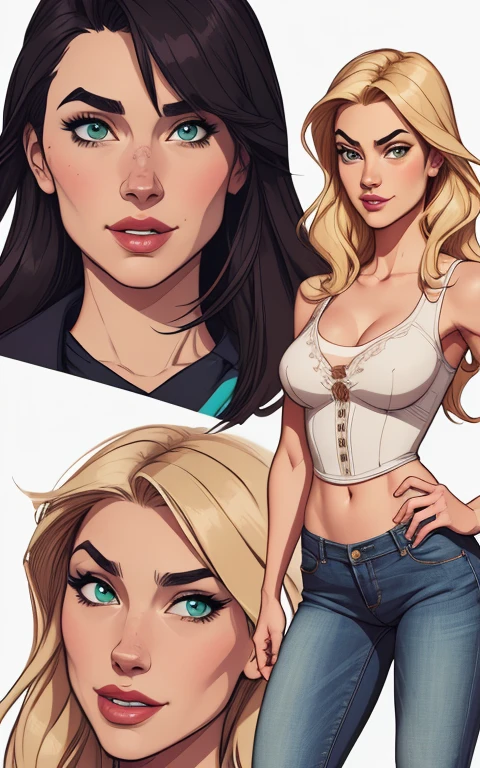 Personagens GTA estilo artgerm  femininas Yvonne Strahovski estilo de desenho animado:1.2), Woman from Southern Brazil Drawing Art Gaucho Artline white background woman Cartoon image of a woman , roupas sensuais , garota super valente destemida , Ilustra??o estilo desenho animado, estilo de arte dos desenhos animados, estilo de arte dos desenhos animados, digital illustration style, design de personagens altamente detalhado, arte digital detalhada fofa, City fan art, design de personagem retrato, beautiful digital illustration, retrato de alta qualidade, arte em quadrinhos, retrato do design do personagem, Busty without clothes and medium breasts female character two girlfriends Beautiful character pose in dynamic pose two women together Yvonne Strahovski on the left and together with Jennifer Connelly on the right with a symmetrical body with a corset and beautiful breasts, corpo bem definido, delicado e sensual, estilo de desenho animado, digital illustration with each other artgerm style Angelica - Fate/Kaleid Liner Prisma Illya cartoon style digital illustration colorful background diverse attractive woman sesy beautiful female symmetrical breasts beautiful breasts in cartoon style digital illustration art, melhor qualidade,Cartoon style digital illustration style Jill Valentin resident Evil (papel de parede extremamente detalhado da unidade CG 8k), (melhor qualidade), (best illustration), (melhor sombra), absurdos, Realistic lighting, (abismo), lindo brilho detalhado, arte de , Cartoon style digital illustration style artgermstyle Cartoon style digital illustration GTA mulher de 35 anos, very long blonde hair down to the waist and half curly with bangs, seios pequenos, olhos grandes com um brilho apaixonado, olhos verdes mel, Um lindo sorriso, wearing a long black t-shirt with a green feminine suit and jeans, in a serious and sweet comic-style pose, alta qualidade