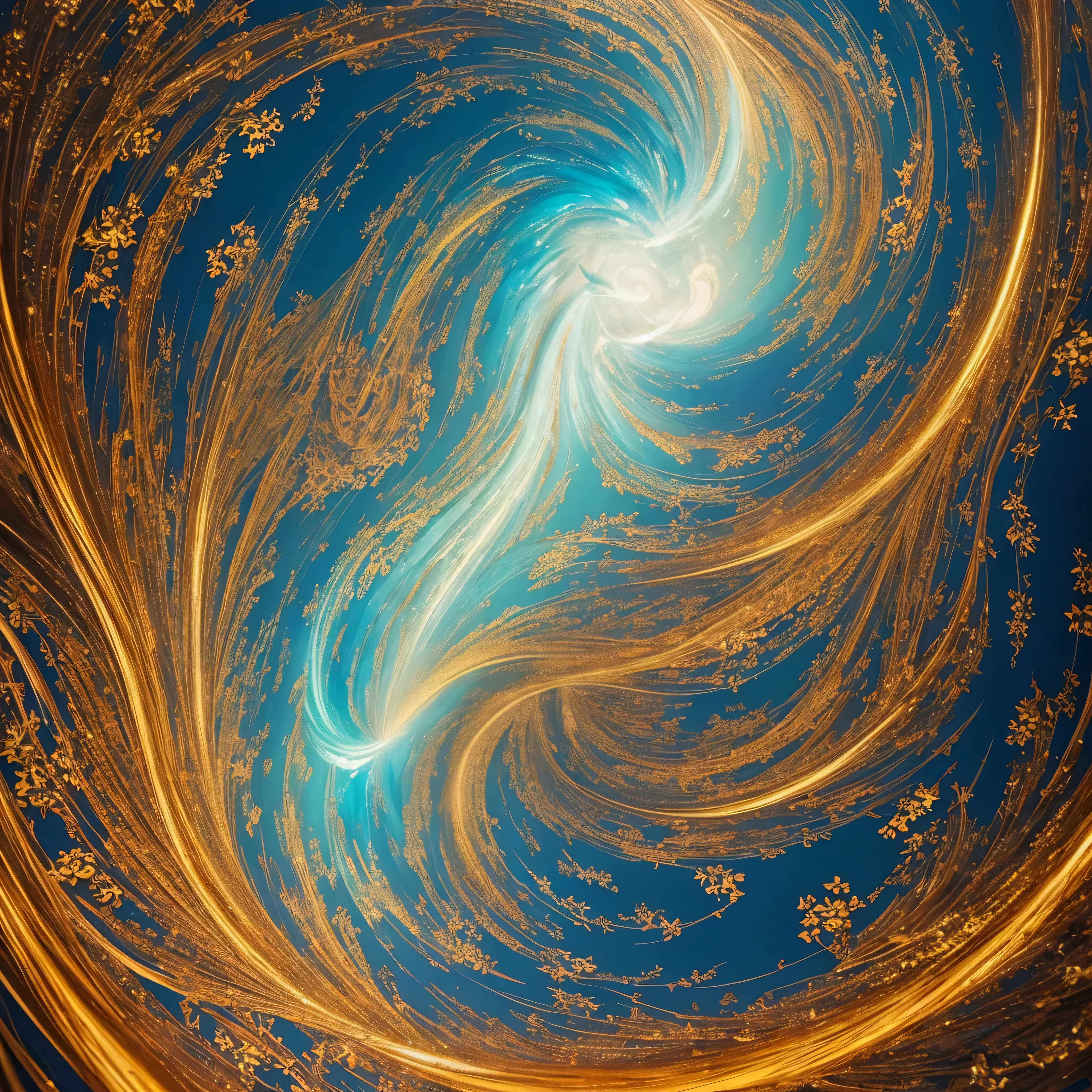 painting of a woman in a dress with a swirly background, a detailed painting inspired by Rebecca Guay, shutterstock contest winner, fantasy art, intricate oil painting artwork, softly swirling magical energy, beautiful gorgeous digital art, fantasy woman, a beautiful artwork illustration, beautiful intricate oil painting, beautiful art uhd 4 k, swirling magical energy, intricate beautiful painting, three sided view, Conceptual art, depth of field, reflection light, from above, highres, super detail, best quality, 8k