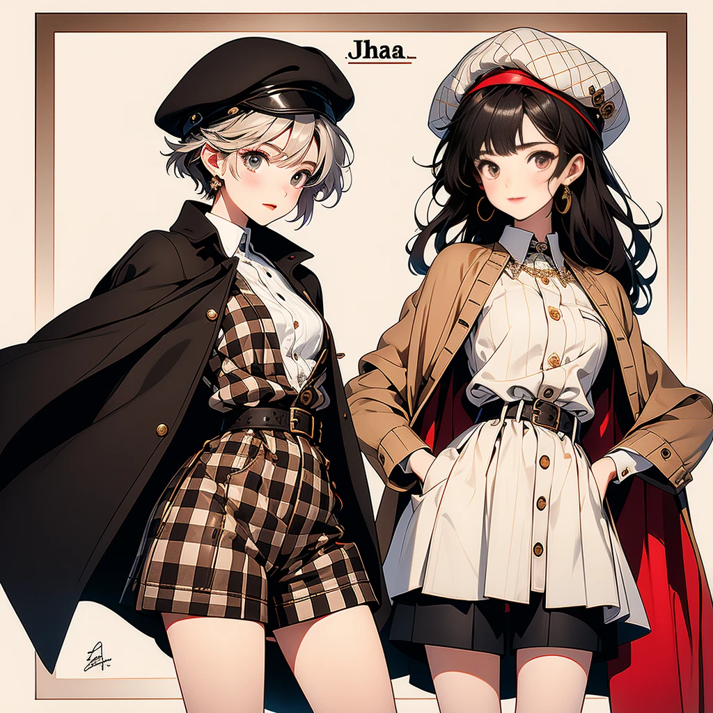 Brown Checkered Beret、A cape with the same pattern as the hat、White shirt and shorts with the same pattern as the hat、magnifying glass、Detective、