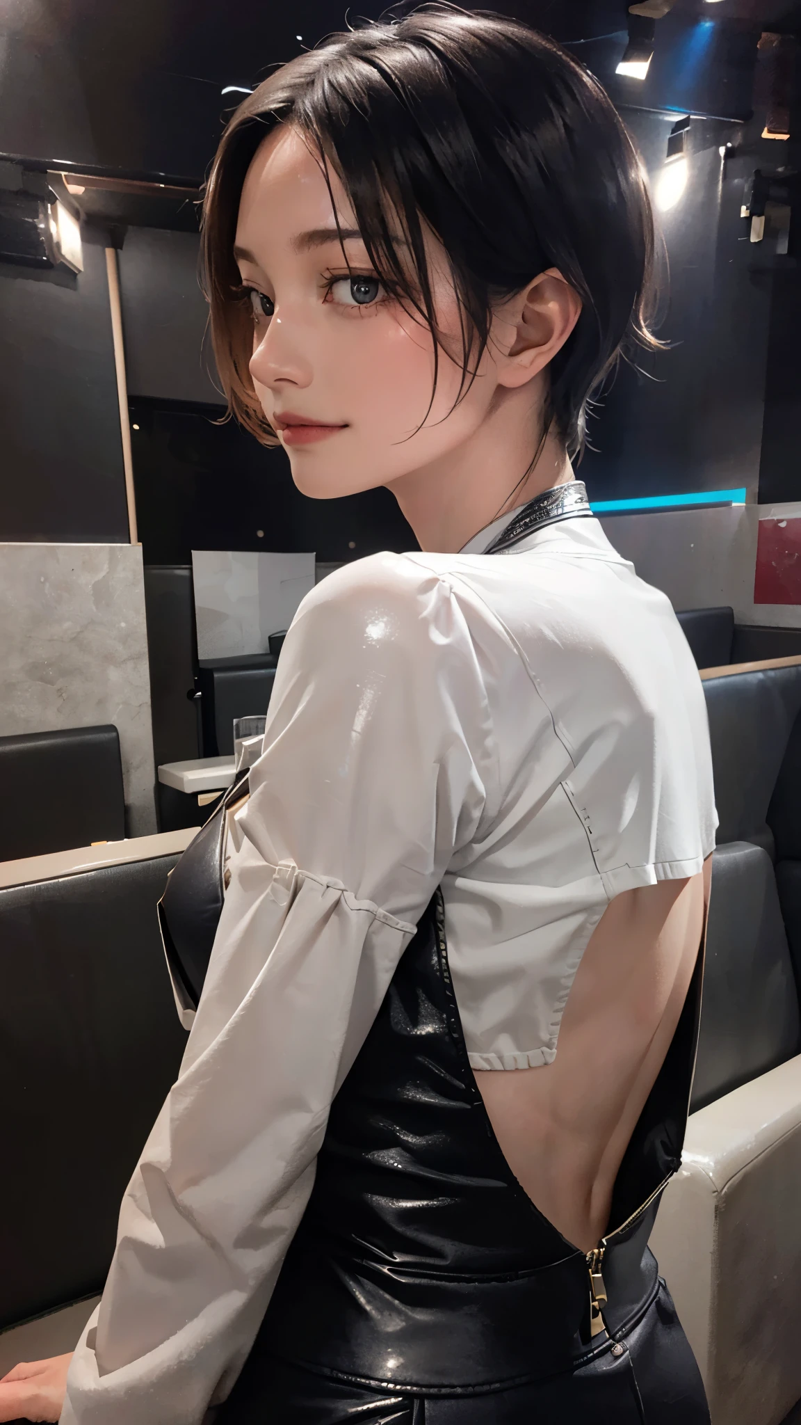 (masterpiece, highest quality, highest quality, Official Art, beautifully、aesthetic:1.2), Cinema Lighting、(Key light at 45 degrees from the front,Orange Fill Light、Soft Blue Backlight、Strong Shadows、Blue and orange color palette), Accurate human body、Someone knowledgeable、Correct five-finger、4K - ultra-vivid、highest quality, masterpiece, Ultra-high resolution, Detailed Background、The perfect background、　　　　　　　　　　　　　　　 ((Oily skin,Glowing Skin、Realistic skin texture、Beautiful skin in every detail、Shiny skin)), White skin, Real human skin, (Familiar), Oval Face, pore, Ultra-high resolution, (8k, RAW Photos, Realistic: 1.4), One Girl, slim, (kind, Goddess-like eyes) happiness: 1.2), (Lip gloss, eyelash, Gloss Face, highest quality, Ultra-high resolution, Wide Lighting, Natural Shading)、 


sc1, couch, scenery, table, indoors, night sky, low_light, depth of field, from from side, sitting,, ultra detailed, masterpiece, best quality, aesthetic, detailed,, solo, soft smile, light smile,
1girl, (hostess:1.5, Golden lighting:1.8、Black short hair、Velvet celeb split dress)